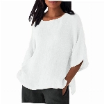 Lange Leinenbluse Damen Vintage Einfarbig Oversize Tshirt Baumwolle Leinen Bluse Sommer Tunika Shirt Langarm V-Ausschnitt T-Shirt Locker Blusenshirt Große Größen Pullover Tops Longbluse Hemd 5XL