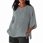 Lange Leinenbluse Damen Vintage Einfarbig Oversize Tshirt Baumwolle Leinen Bluse Sommer Tunika Shirt Langarm V-Ausschnitt T-Shirt Locker Blusenshirt Große Größen Pullover Tops Longbluse Hemd 5XL