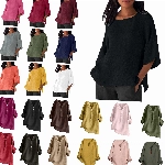 Lange Leinenbluse Damen Vintage Einfarbig Oversize Tshirt Baumwolle Leinen Bluse Sommer Tunika Shirt Langarm V-Ausschnitt T-Shirt Locker Blusenshirt Große Größen Pullover Tops Longbluse Hemd 5XL