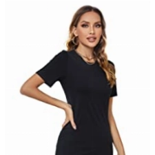 Lange T Shirt Kleid Damen 2023 Sommer Festlich Elegant Schwarz Long Kurzarm Kleider Maxikleider Freizeitkleider Dress (as3, Alpha, s, Regular, Regular, Schwarz)