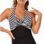 Laorchid Damen Badeanzug Einteiler Push up v Ausschnitt Bademode Sportlich Monokini Damen Schwimmanzug Neckholder Sport Badeanzug Schwarz Leopard Streifen L