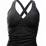 Laorchid Damen Badeanzug v Ausschnitt Einteilige Push up bademode Swimsuit Frauen high Waist Badeanzug Damen bauchweg Schwarz XXL