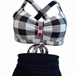 Laorchid Damen Bandeau Bikini Set sexy high Waist bademode Push up Badeanzug gepolstert Retro Neckholder Tankini Schwarz Gitter 3XL