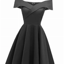 Laorchid Damen Vintage cocktailkleid Schulterfrei v Ausschnitt a Linie Kleid Abendkleid elegant Partykleid Knielang ballkleid Schwarz L (EU-40)