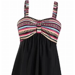 Laorchid Damen zweiteilig Badeanzug Push up Bademoden bauchweg Tankini Set Raffungen high Waist Tankini Beachwear Hotpants Böhmen Streifen 5XL(EU 50)