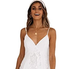 LATH.PIN Minikleid, kurz, aus Spitze, Sommerkleid, sexy, V-Ausschnitt, verstellbare Riemen, Kleid mit Trägern für Damen, weiß, Medium