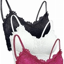 Leezepro Damen BH 3er Pack Ohne Bügel Push up Crop Top Sexy Bustier Spitze BH Set Sport BH für Alltag Yoga Fitness(Schwarz-Weiß-Rot,L)