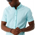 Leif Nelson Herren Leinenhemd Kurzarm Sommer Leinen Hemd T-Shirt Männer Freizeithemd Kurzarmhemd Jungen Basic Shirt Freizeit Sweater Sommerhemd LN3877 Mint Größe XL