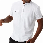 Leif Nelson Herren Leinenhemd Kurzarm Sommer Leinen Hemd T-Shirt Männer Freizeithemd Kurzarmhemd Jungen Basic Shirt Freizeit Sweater Sommerhemd LN3867 Weiss Größe L