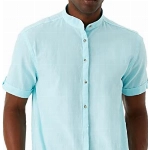 Leif Nelson Herren Leinenhemd Kurzarm Sommer Leinen Hemd T-Shirt Männer Freizeithemd Kurzarmhemd Jungen Basic Shirt Freizeit Sweater Sommerhemd LN3862 Mint Größe L