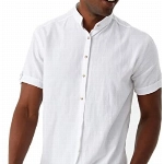 Leif Nelson Herren Leinenhemd Kurzarm Sommer Leinen Hemd T-Shirt Männer Freizeithemd Kurzarmhemd Jungen Basic Shirt Freizeit Sweater Sommerhemd LN3862 Weiss Größe L