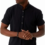 Leif Nelson Herren Leinenhemd Kurzarm Sommer Leinen Hemd T-Shirt Männer Freizeithemd Kurzarmhemd Jungen Basic Shirt Freizeit Sweater Sommerhemd LN3862 Schwarz Größe L