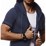 Leif Nelson Herren Sommer Jacke mit Kapuze Sweatjacke T-Shirt Slim Fit Basic Baumwolle-Anteil Basic Männer Kapuzenjacke Kapuzenshirt Hoodie-Sweater Kurzarm lang LN8301 Dunkel Blau Small