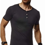 Leif Nelson Herren Sommer T-Shirt Rundhals Ausschnitt Slim Fit Baumwolle-Anteil Cooles Basic Männer T-Shirt Crew Neck Jungen Kurzarmshirt O-Neck Sweatshirt Kurzarm Lang LN8280 Schwarz Medium