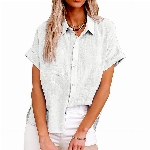 Leinenbluse Damen Hemd mit Brusttasche - Knopfleiste Bluse Damen T-Shirt Baumwolle Leinen Sommer Oberteile Revers Leinenhemd Kurzarmshirt Blusenshirt Tunika Arbeits Tops T-Shirts & Blusen für Frauen
