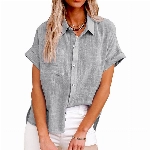 Leinenbluse Damen Hemd mit Brusttasche - Knopfleiste Bluse Damen T-Shirt Baumwolle Leinen Sommer Oberteile Revers Leinenhemd Kurzarmshirt Blusenshirt Tunika Arbeits Tops T-Shirts & Blusen für Frauen