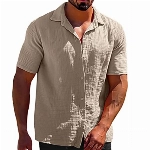 Leinenhemd Herren Hemd Kurzarm Leinenshirt Freizeithemd Businesshemd Sommer Casual Regular Fit Shirt