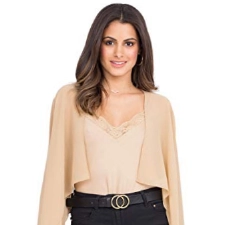 likemary Damen Bolero Schulterjäckchen aus Chiffon - Durchscheinend - ¾ Kurzarm - Vielseitig kombinierbare Jacke - Passt zu Abendkleid, Alltagskleidung als hauchdünne Jacke Beige 40 (UK 14)