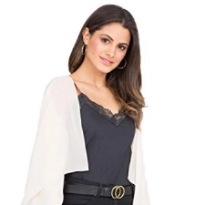 likemary Damen Bolero Schulterjäckchen aus Chiffon - Durchscheinend - ¾ Kurzarm - Vielseitig kombinierbare Jacke - Passt zu Abendkleid, Alltagskleidung als hauchdünne Jacke Nude 42 (UK 16)