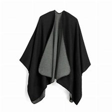 Lindoro Einfarbiger Schal für Damen Offener vorderer Poncho-Umhang, Warme Winter Strickjacke Pashmina Schal (Schwarz/Grau)