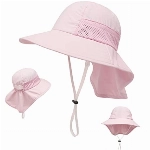 LINSOCLE Baby Sonnenhut Mädchen Jungen Mütze Kinder mit Nackenschutz Baumwolle Atmungsaktiver UV-Schutz UPF 50 Sommerhut Kleinkind Mädchen Faltbar Strandhut für Kinder im Alter von 2–6 Jahren