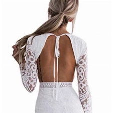 Loalirando Damen Schönes Spizenkleid Etuikleid Rückenfrei Kleid Festlich Hochzeitkleider Kurz Weiß (S, Weiß)