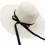 love planet Sonnenhüte für Frauen Große, breite Krempe Bowknot Stroh Strandhut UPF UV Floppy Faltbare Packable Cap (White)
