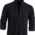 LUYANA Hemden für Männer Leinenhemd Herren-Kilthemd Langarm Hemd Basic Shirt Schwarz L