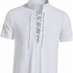 LUYANA Leinen Hemden Herren Stehkragen Sommer Strand Regular Fit Freizeithemd Weiß M