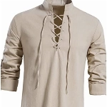 LUYANA Leinenhemd Herren Hemden Long Sleeve Henley Shirt Sommerhemd Freizeithemd Khaki 3XL