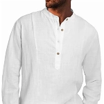 LVCBL Hemd Herren Baumwolle Langarm Herren Freizeithemd Leinenhemd Sommerhemd Herren Hemden Regular Fit Henley Shirts Weiß L