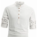 LVCBL Hemd Herren Langarm Henley Sommerhemd Herren Freizeithemd Leinenhemd Regular Fit Men Shirts Weiß XL