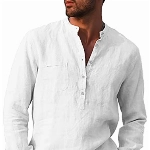 LVCBL Herren Baumwolle Leinenhemd Langarm Regular Fit Freizeithemd Weiß L