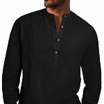 LVCBL Herren Hemd Langarm Hemd Männer Freizeithemd Leinehemd Sommerhemd Regular Fit Casual Henley Shirts Schwarz L