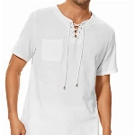 LVCBL Leinenhemd Herren Henley Shirt Herren Freizeithemden Kurzarm Hemd Sommer Baumwollehemd Shirt Weiß XL