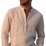 LVCBL Leinenhemden Herren Hemd Herren Langarm Regular Fit Herren Shirt Khaki L