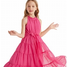 Mädchen Ärmellos Swiss Dot Kleid Casual A-Linie Maxikleid Party Festlich Hochzeit Süß Kleid Prinzessin Kleid 7 Jahre Rosa Rot CL1897S23-01