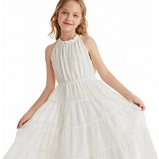 Mädchen Casual Party Festlich Hochzeit Kinderkleidung Neckholder Kleider A-Linie Maxikleid Süß Kleid Prinzessin Kleid 10 Jahre Weiß CL1897S23-03