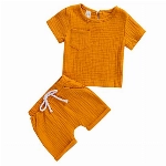 MAI Kleinkind Baby Jungen Kurzarm T-Shirt Tops Elastischer Bund Shorts Set Unisex 2-teilig Sommer Outfits Set Gr. 92, gelb