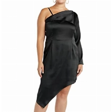 Making the Cut Staffel 3 Episode 3 Asymmetrisches Satinkleid Inspiriert von Jeanettes Gewinner-Look, Schwarz, 4X, Übergröße