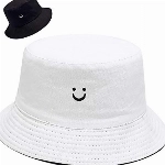 Malaxlx Damen Lächeln Gesicht Bestickt Schwarz Weiß Fischerhüte Sonnenhut Strandhut Fishermütze Sommerhut Draussenhut Faltbarer Reversibel