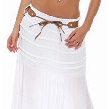 Malito – Rock Damen bodenlang aus Baumwolle mit elegantem Strickmuster & Kunstleder Gürtel – Maxi Rock lang mit breitem Bund – Angenehm Luftiger Sommerrock für Damen 1116 (Weiß| 34-40)