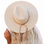 MANBEIYA Stroh Sonnenhut für Frauen, Damen Sonnenhut Faltbarer Floppy-Strohhut mit breiter Krempe und schöner Schleife, Summer Beach Outdoor-Hut UV-Schutz UPF 50-Hut (Beige)