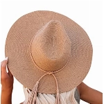MANBEIYA Stroh Sonnenhut für Frauen,Khaki, Damen Sonnenhut Faltbarer Floppy-Strohhut mit breiter Krempe und schöner Schleife, Summer Beach Outdoor-Hut UV-Schutz UPF 50-Hut (Khaki)