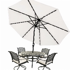 MASTERCANOPY 230 cm Sonnenschirm mit 32 Solar-LED Patioschirm Gartenschirm Terrassenschirm Tischschirm Martkschirm 8 Rippen, Hellbeige