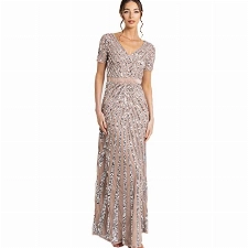 Maya Deluxe Damen, Abendkleid Pailletten Maxi Abendkleid Elegant für Hochzeit V-ausschnitt A-linien-schnitt Bridesmaid Dress, Taupe, 38 EU