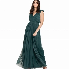 Maya Deluxe Damen Maya Deluxe Ruffle Shoulder Maxi Dress Brautjungfernkleid, Emerald Green, 40 EU