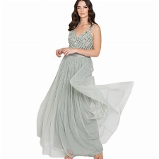 Maya Deluxe Damen Maya Deluxe Women's Maxi Dress Long Wedding Guest Bridesmaid Ball V Neck Wide Straps Brautjungfernkleid, Green Lily, 38 EU