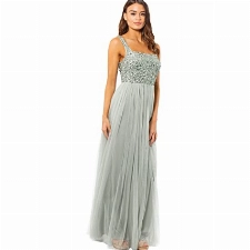 Maya Deluxe Damen Maya Deluxe Women's Maxi Dress Wide Straps Sleeveless Square Neckline Embellished for Wedding Guest Brautjungfernkleid, Green Lily, 46 EU