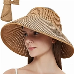 Maylisacc Strohhut Damen, Faltbar Strohhut UV Schutz 50 Sonnenhut Elegant Sommerhut Breite Krempe Visor Cap-Einstellbar, 55-59cm, Khaki